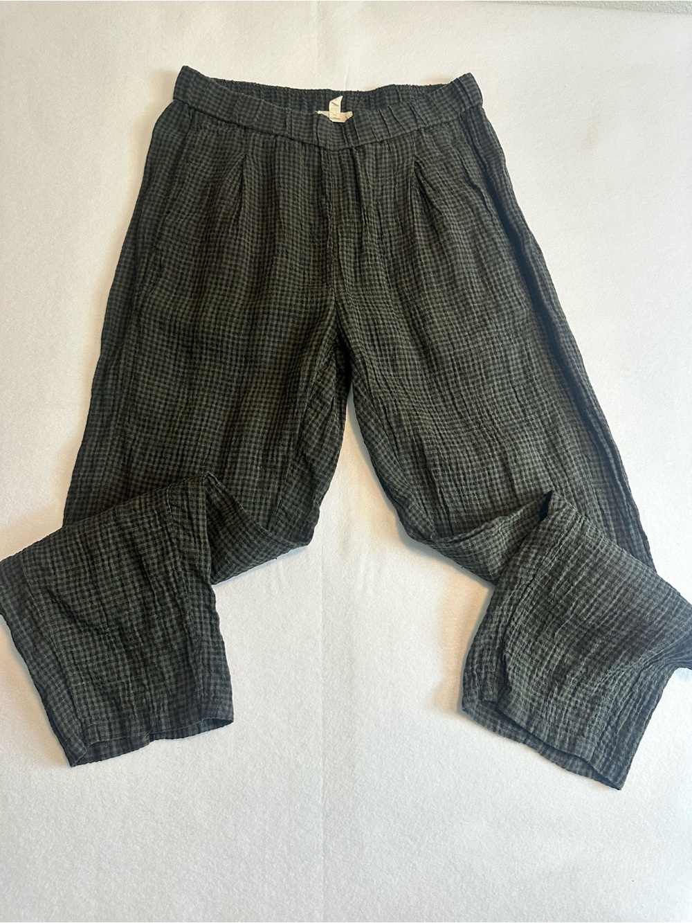 Eileen Fisher Puckered Organic Linen Tapered Ankle Pants